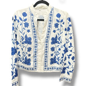 Women's Unbranded Floral Print Blouse Top Size S White Blue